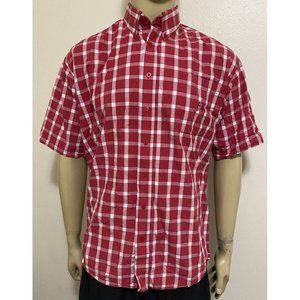Cinch Men's Large Short Sleeve Button Front Western Plaid Shirt Red White